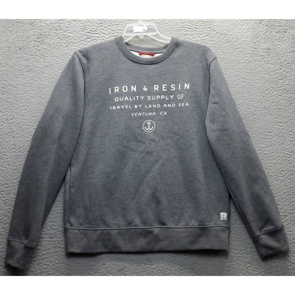 Iron & Resin Sweatshirt Mens XL Gray Chunky Fleece Lined Crew Neck Pullover EUC